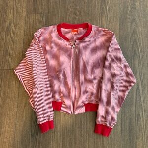 liz & co. Red and White Striped Bomber Jacket